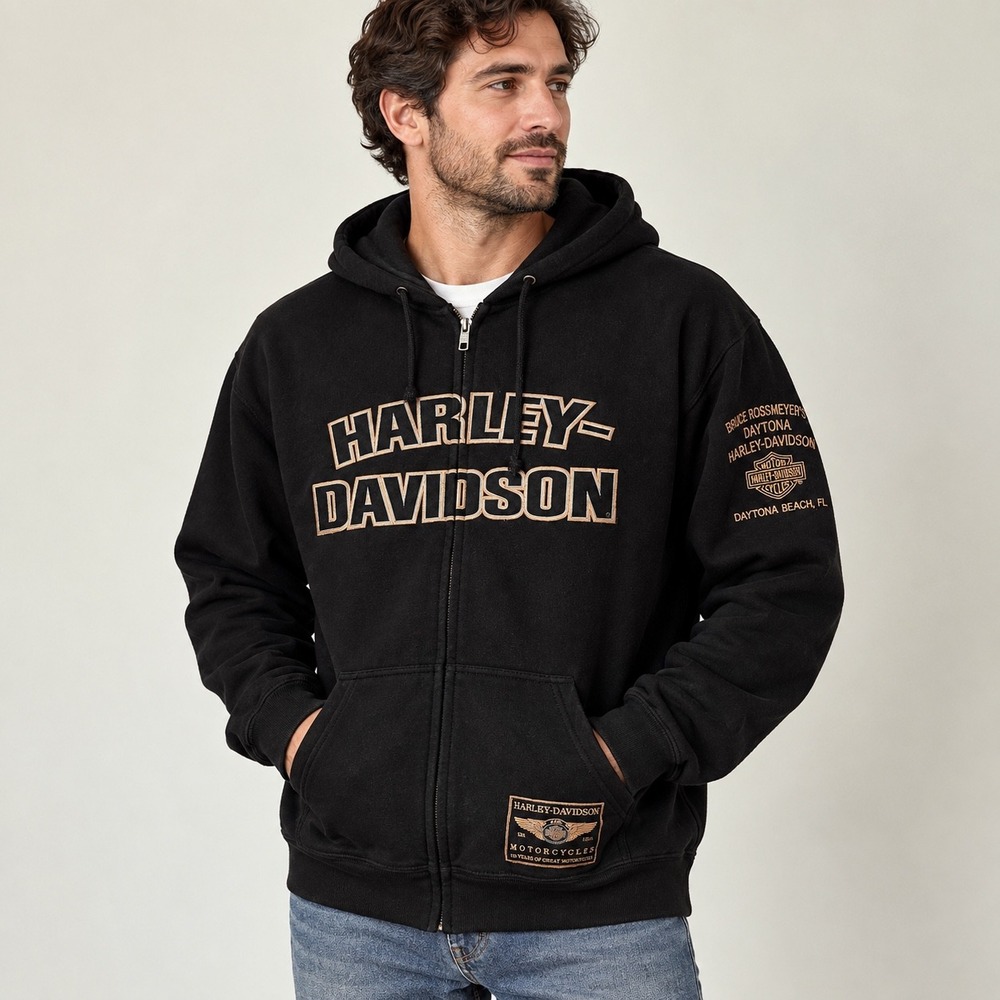 Harley-Davidson 110th Anniversary Daytona Beach Black Zip Hoodie Men's Large